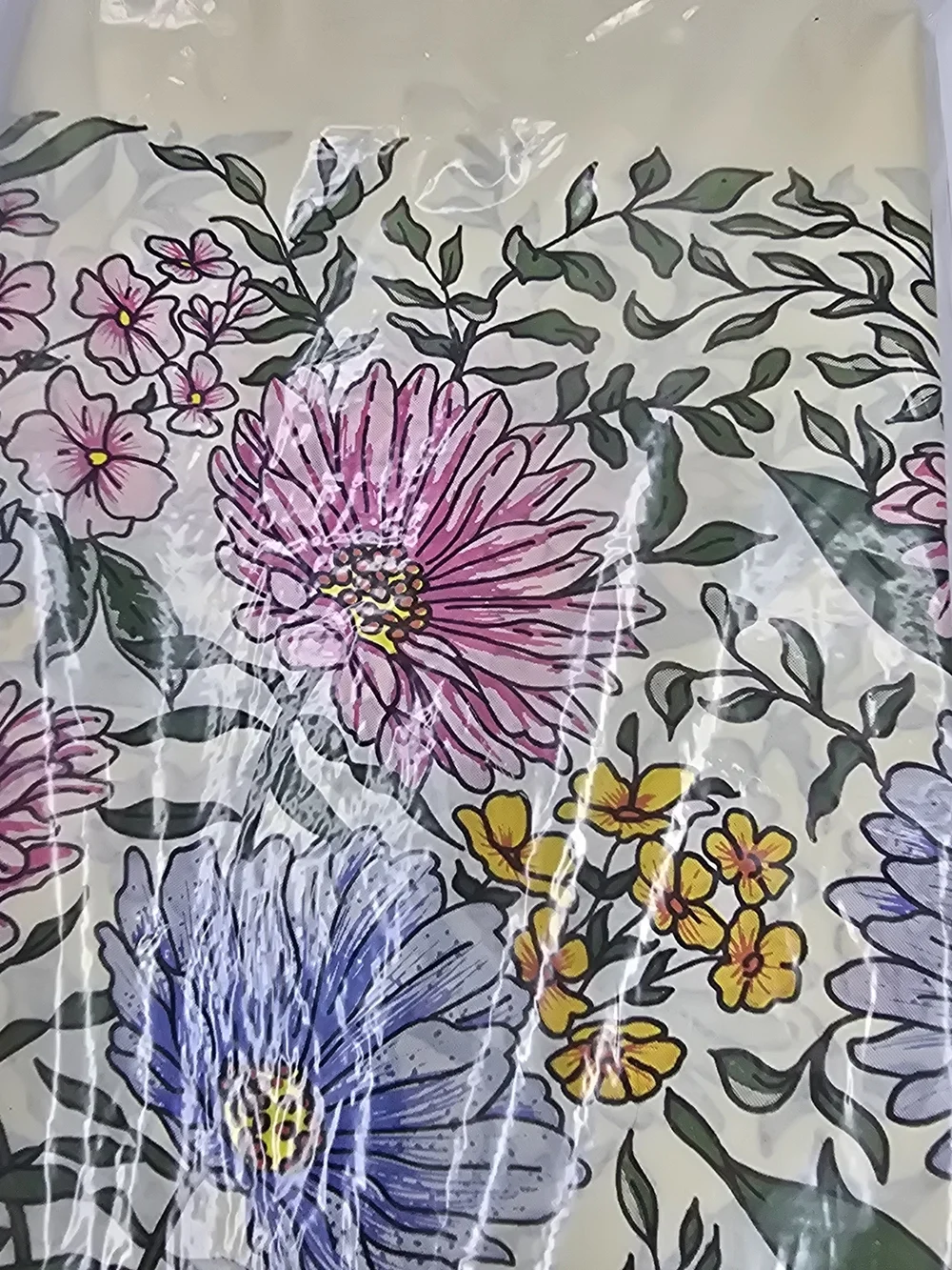 Floral Table Cover - Cream with Pink & Blue Flowers